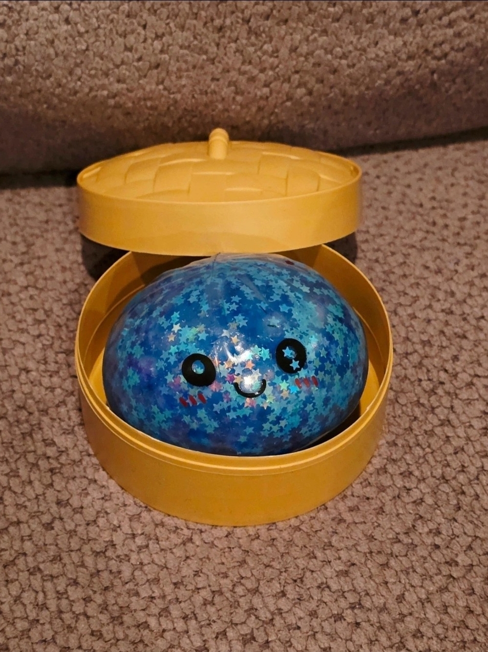 Large Blue Glitter Orbs Filled Dumpling Squishy Stress Relief Fidget Squeeze Toy